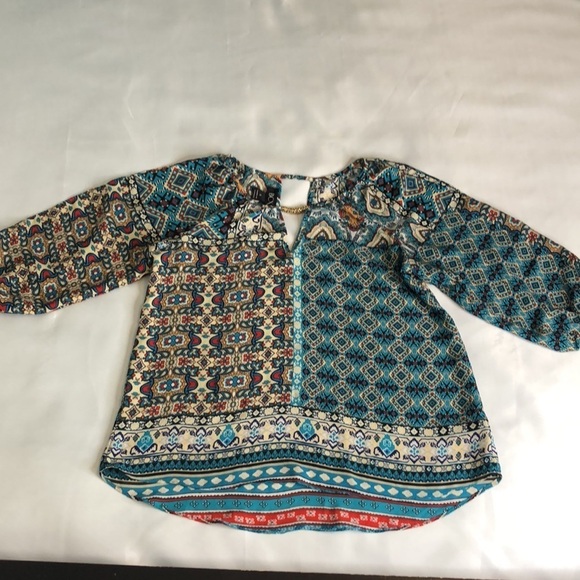 BCX Womens Slit Sleeve Floral Blouse 3/4 Sleeve Keyhole Neck Bohemian - Picture 6 of 9